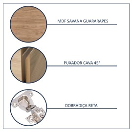 Gabinete com 03 portas (puxador 45°) 90 x 60 cm em mdf amadeirado MA.PL.107