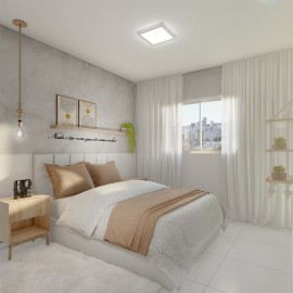 Quarto de casal escandinavo econômico com cama e mesa de cabeceira RLQTCESF67