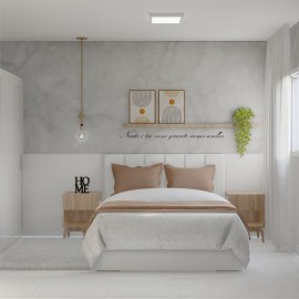 Quarto de casal escandinavo econômico com cama e mesa de cabeceira RLQTCESF67