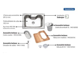 Cuba Inox Cozinha Morgana C/ Acessorios Tramontina 94990/002