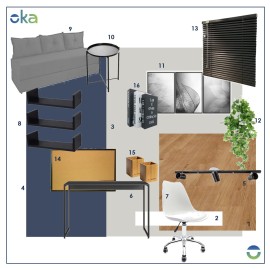 Home office moderno econômico com sofá cama e persiana RLOFFMOF51 