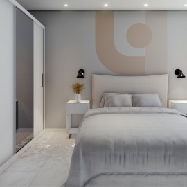 Quarto De Casal Clean Econômico Com Cama e kit enxoval RLQTCESF137