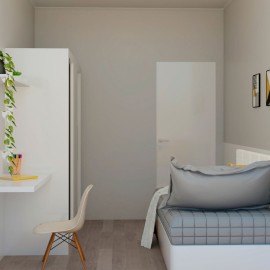 Quarto de solteiro econômico com guarda roupas e cama RLQTSCLF122