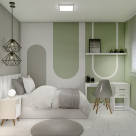 Quarto de solteiro escandinavo econômico com cama e kit enxovais RLQTSESF69