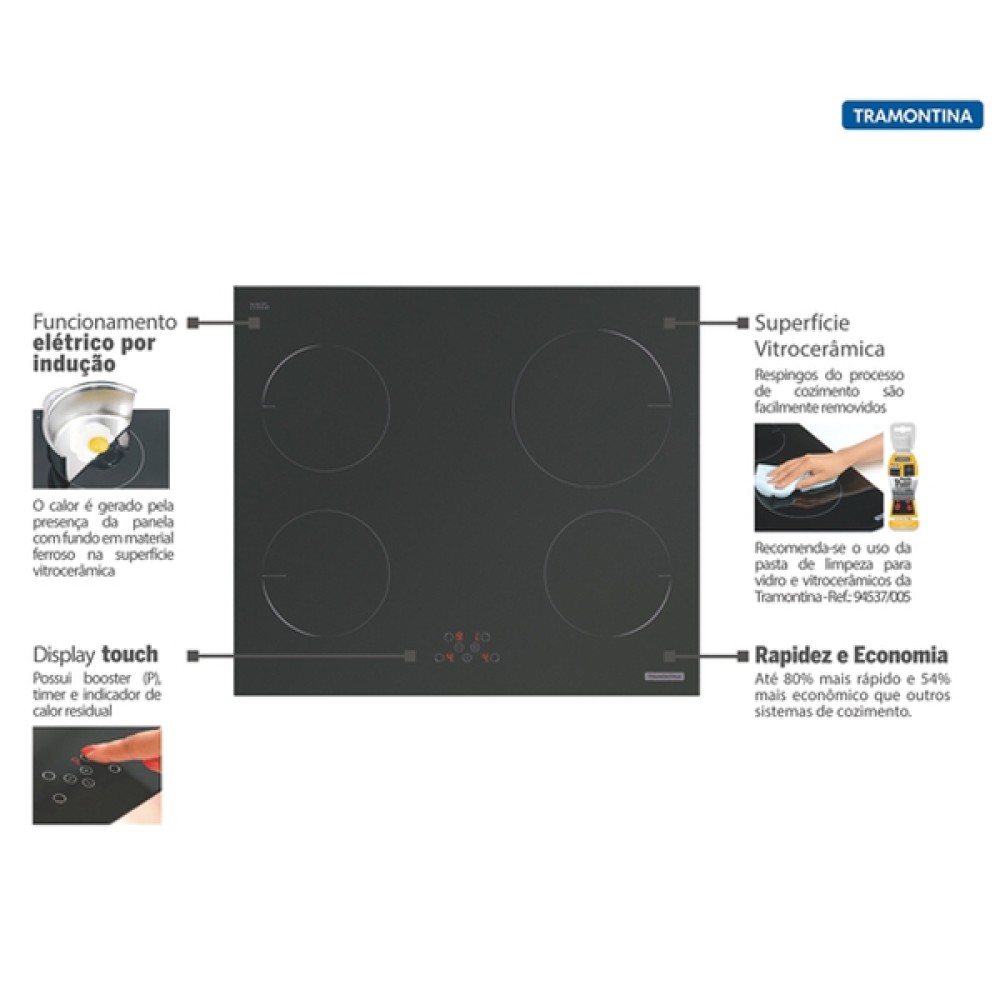 Cooktop Eletrico Indução Tramontina NewSquare Touch 4 Bocas 60cm 94751/220