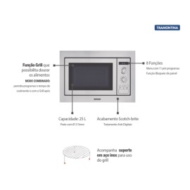 Micro-ondas Embutir Tramontina Inox 60 25 L  Aço Inox 8 Funcoes 94880/003